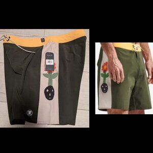 Roark Passage Panel 17'' Deep Roots Dark Military Mens Swimsuit Trunks Sz 36